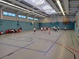 Das Foto zeigt die Schülerinnen und Schüler in der Turnhalle des TGG.