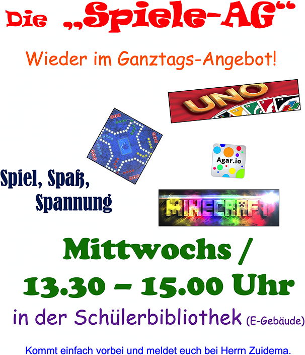 Werbung für die Spiele-AG (2019/20)