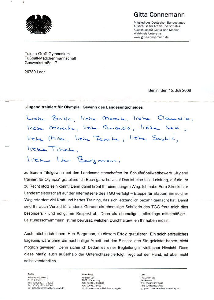Schreiben von Gitta Connemann, MdB, Seite 1