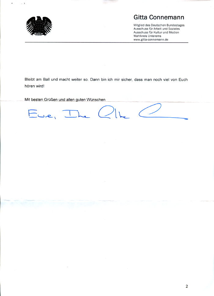 Schreiben von Gitta Connemann, MdB, Seite 1