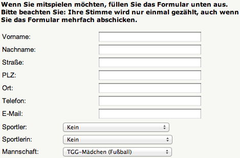 Bildschirmfoto des Abstimmungsformulars