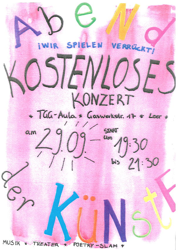Plakat zum 'Abend der Künste' am 29.09.2016 im TGG