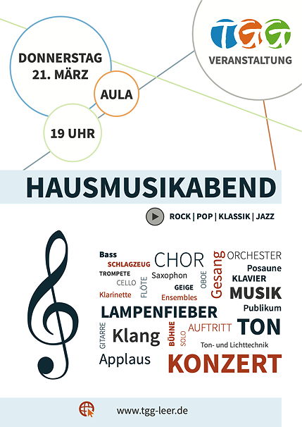 Plakat zum Hausmusikabend 2019 am TGG