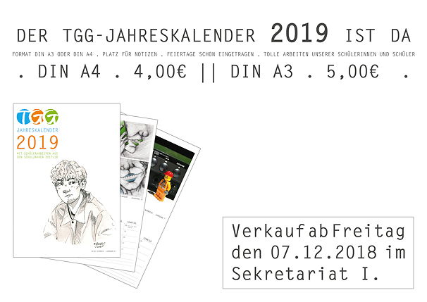Verkaufsplakat für den TGG-Jahreskalender 2019