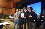 Das Foto zeigt die vier Spieler des TGG der Wettkampfklasse 1 bei den ostfriesischen Schulschachmeisterschaften in Aurich (Januar 2024).